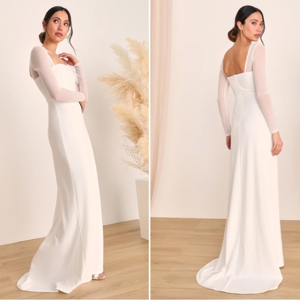 LULUS Sophisticated Bridal Wedding Elegant Chic Long Sleeve Mermaid Gown